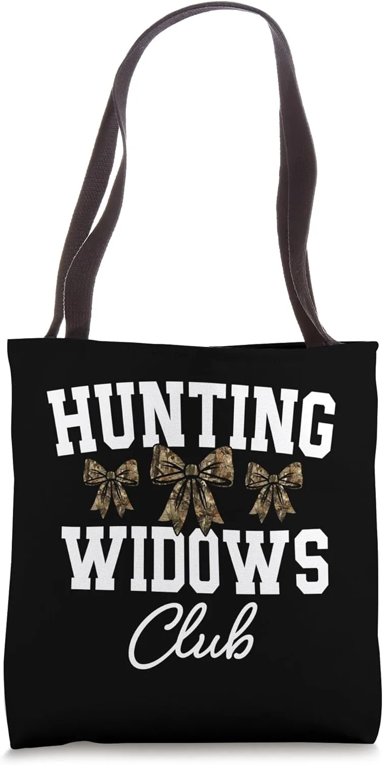 Hunting Widows Club, Funny Deer Hunting Wife, Camo Bow Tote Bag