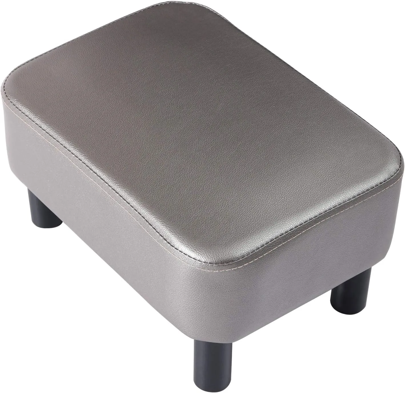 IBUYKE 16.54" Small Footstool, PU Faux Leather Step Stool, with Padded Seat Pine Wood Legs and Padded Rectangular Stool, for Bedroom, Gray RF-BD211
