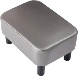 IBUYKE 16.54" Small Footstool, PU Faux Leather Step Stool, with Padded Seat Pine Wood Legs and Padded Rectangular Stool, for Bedroom, Gray RF-BD211