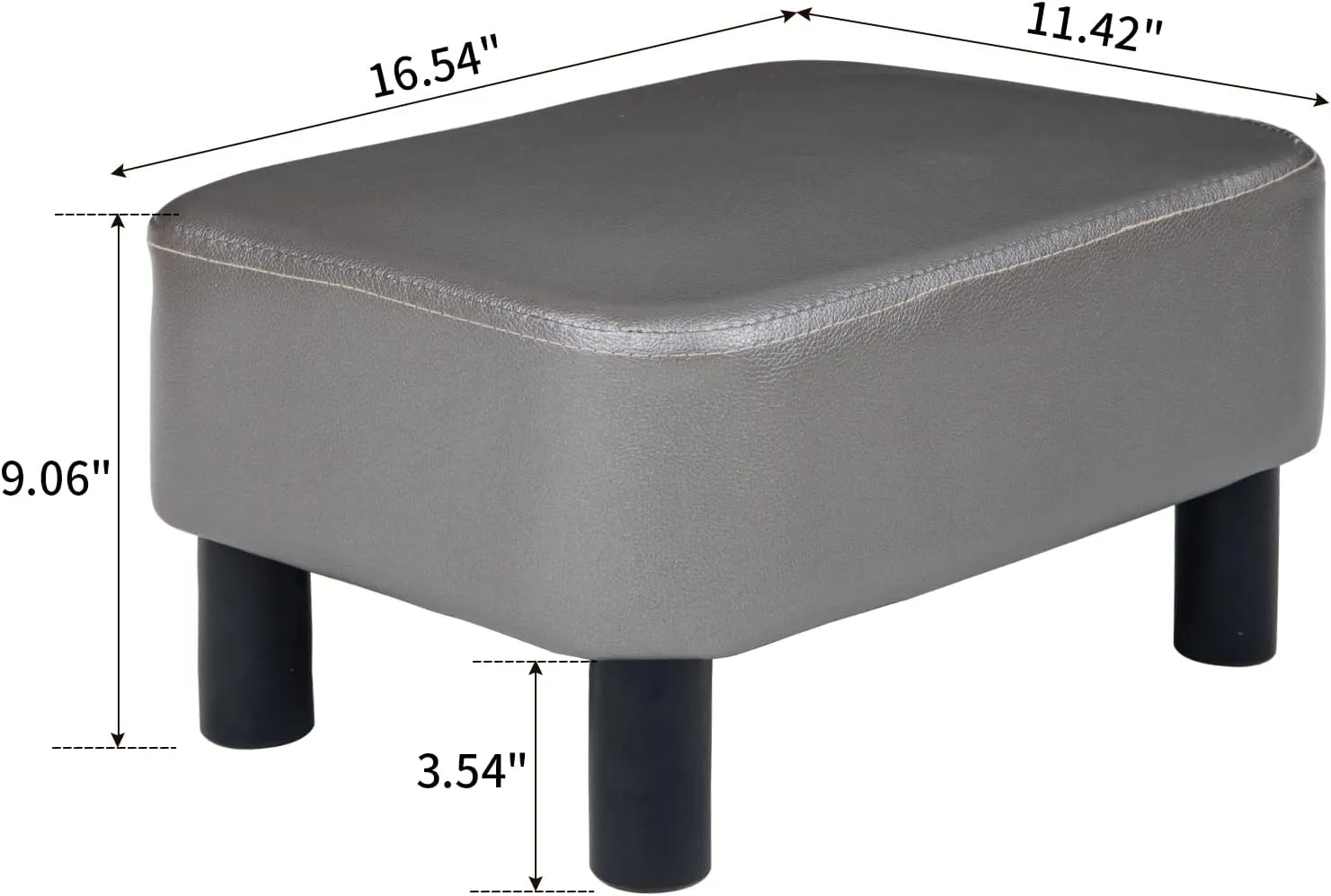 IBUYKE 16.54" Small Footstool, PU Faux Leather Step Stool, with Padded Seat Pine Wood Legs and Padded Rectangular Stool, for Bedroom, Gray RF-BD211