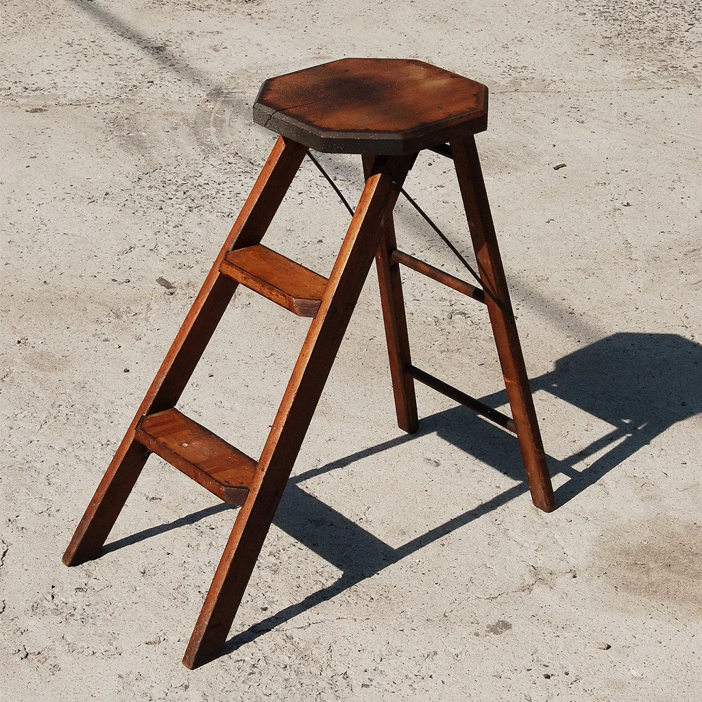 Industrial 19th Century Folding Step Ladder / Stool