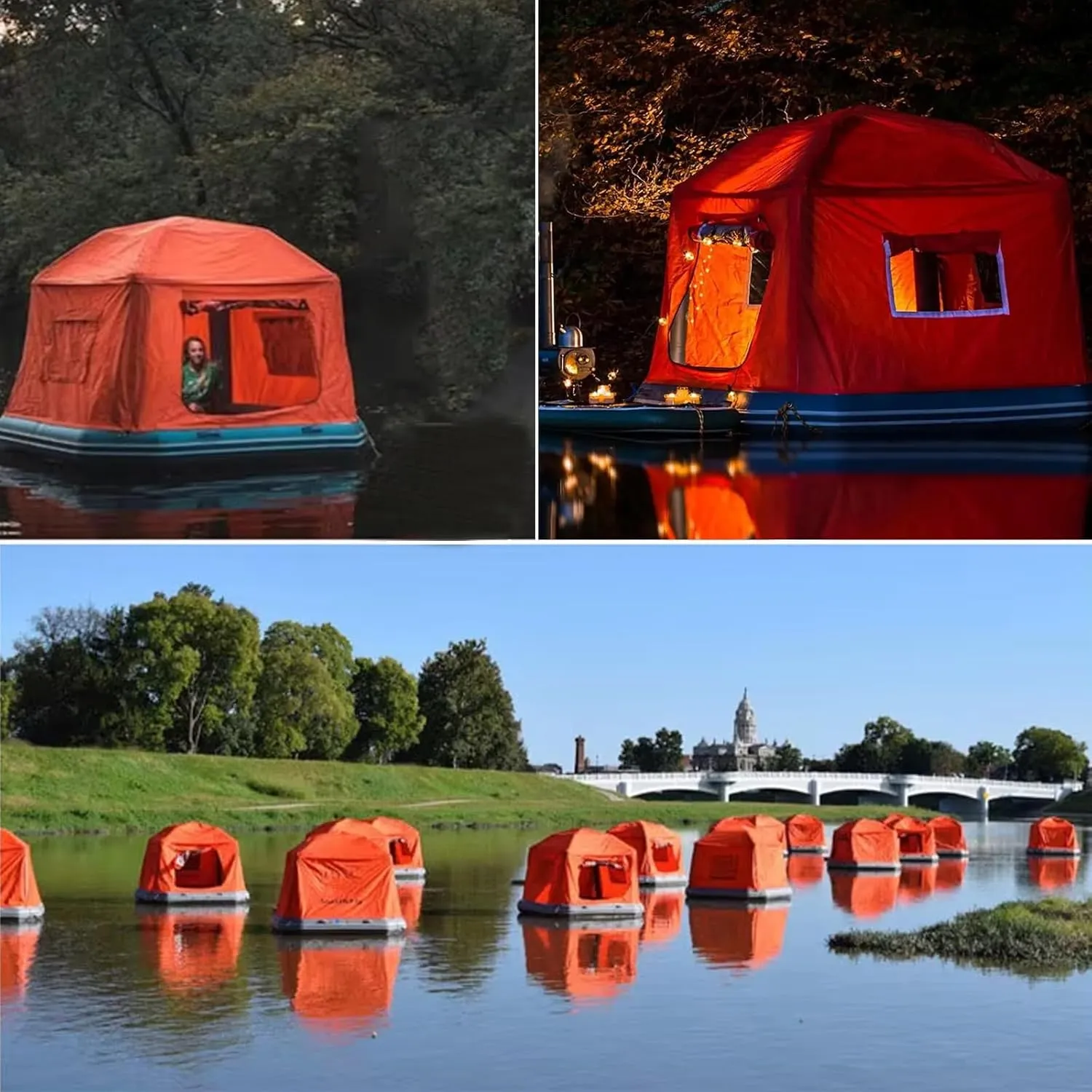 Inflatable Floating Tent with Pump, Easy Setup Camping Tent, Fishing Raft Boat for Pool Lake Calm Waters