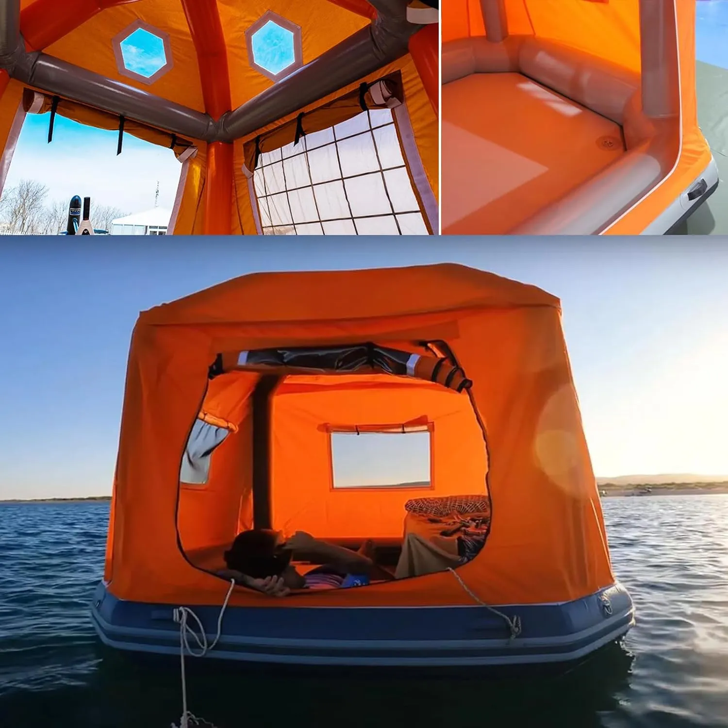 Inflatable Floating Tent with Pump, Easy Setup Camping Tent, Fishing Raft Boat for Pool Lake Calm Waters