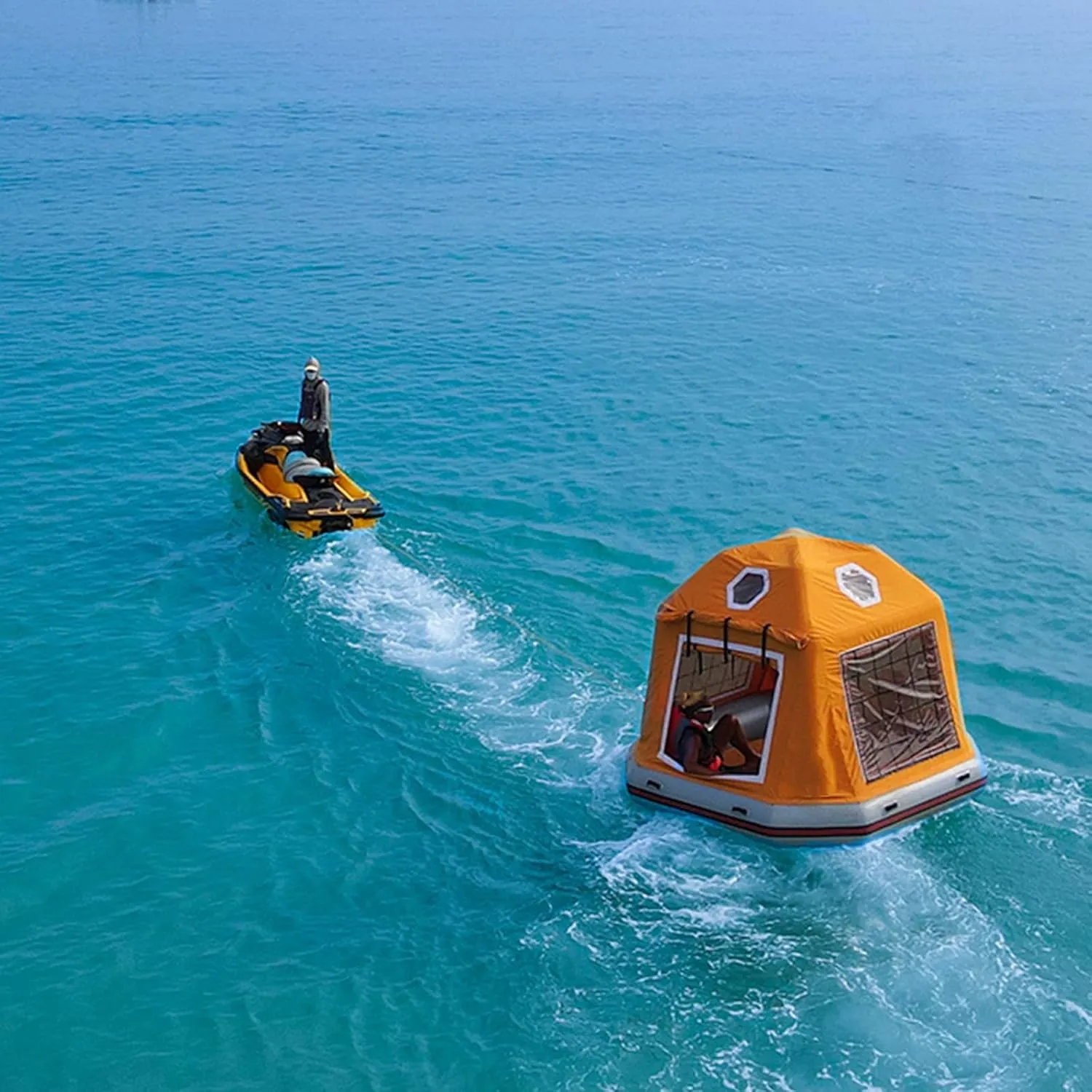 Inflatable Floating Tent with Pump, Easy Setup Camping Tent, Fishing Raft Boat for Pool Lake Calm Waters