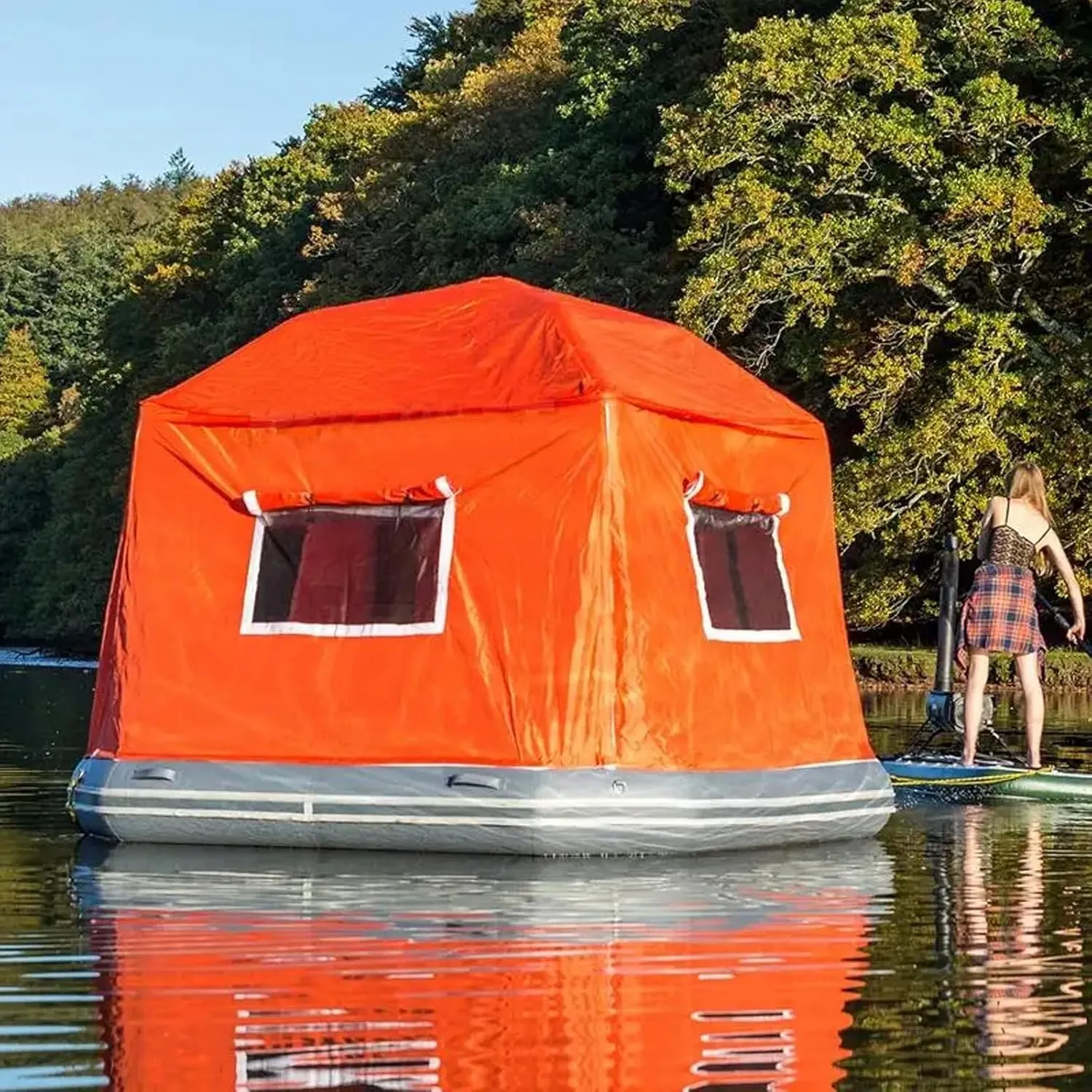 Inflatable Floating Tent with Pump, Easy Setup Camping Tent, Fishing Raft Boat for Pool Lake Calm Waters
