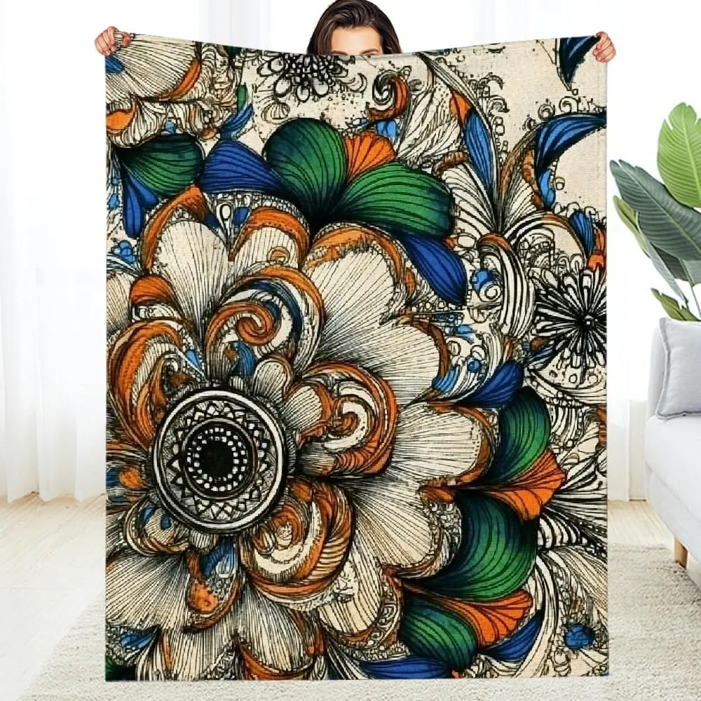 Intricate Bird Pattern Lightweight Flannel Blanket, Soft Cozy Multi-Purpose Gift Blanket for Sofa, Travel, Camping, Bed, Chair 30x40in
