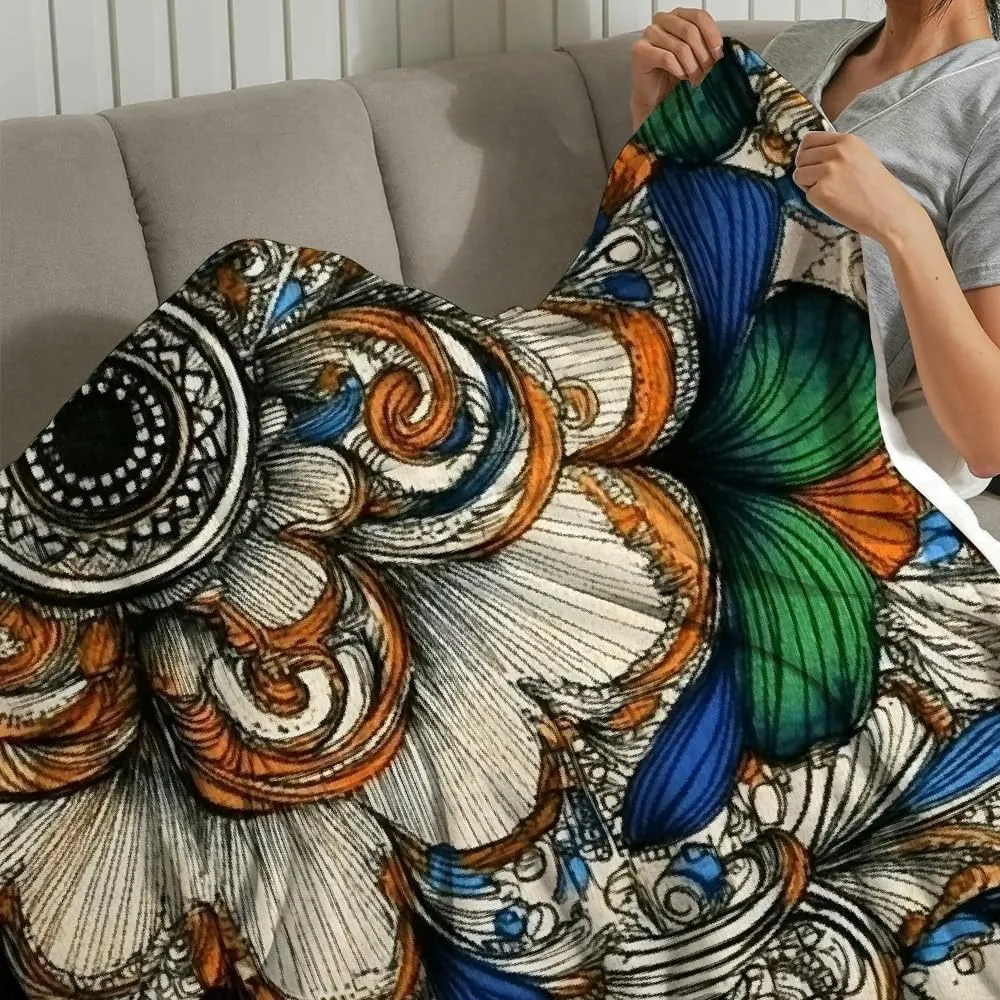Intricate Bird Pattern Lightweight Flannel Blanket, Soft Cozy Multi-Purpose Gift Blanket for Sofa, Travel, Camping, Bed, Chair 30x40in