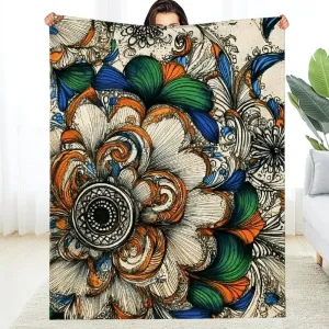 Intricate Bird Pattern Lightweight Flannel Blanket, Soft Cozy Multi-Purpose Gift Blanket for Sofa, Travel, Camping, Bed, Chair 30x40in