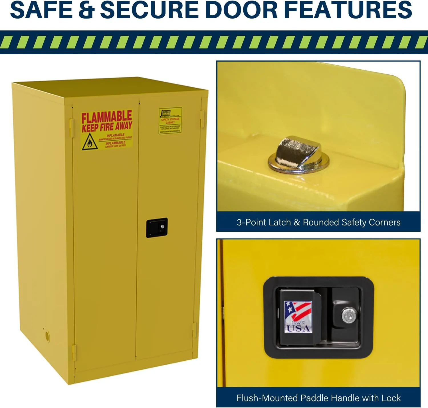 Jamco 60 Gallon Flammable Safety Cabinet, Steel Flammable Storage Cabinet with Lockable Manual Closing Doors, Non Forkliftable, 34" x 34" x 65", Yellow