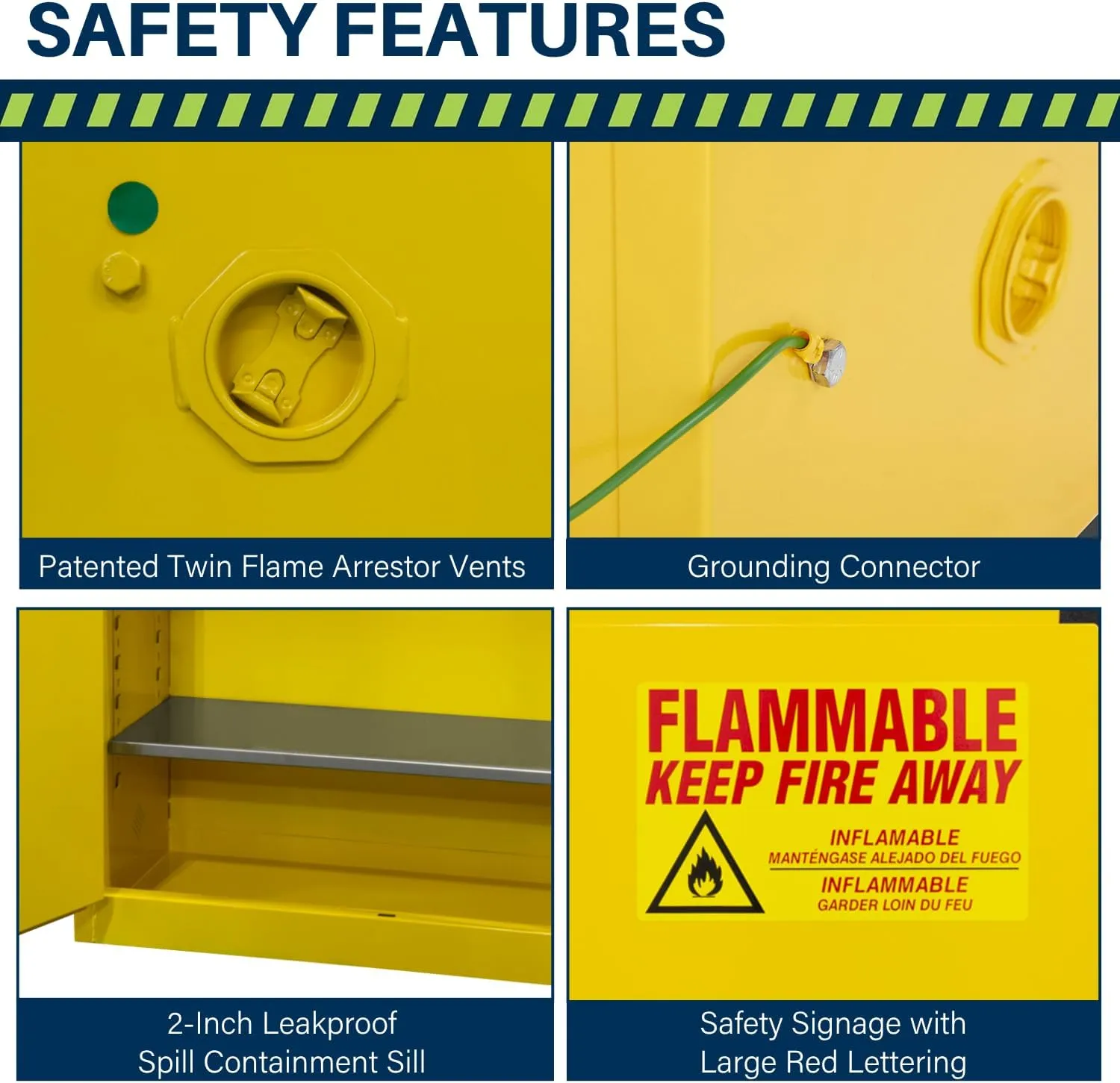 Jamco 60 Gallon Flammable Safety Cabinet, Steel Flammable Storage Cabinet with Lockable Manual Closing Doors, Non Forkliftable, 34" x 34" x 65", Yellow