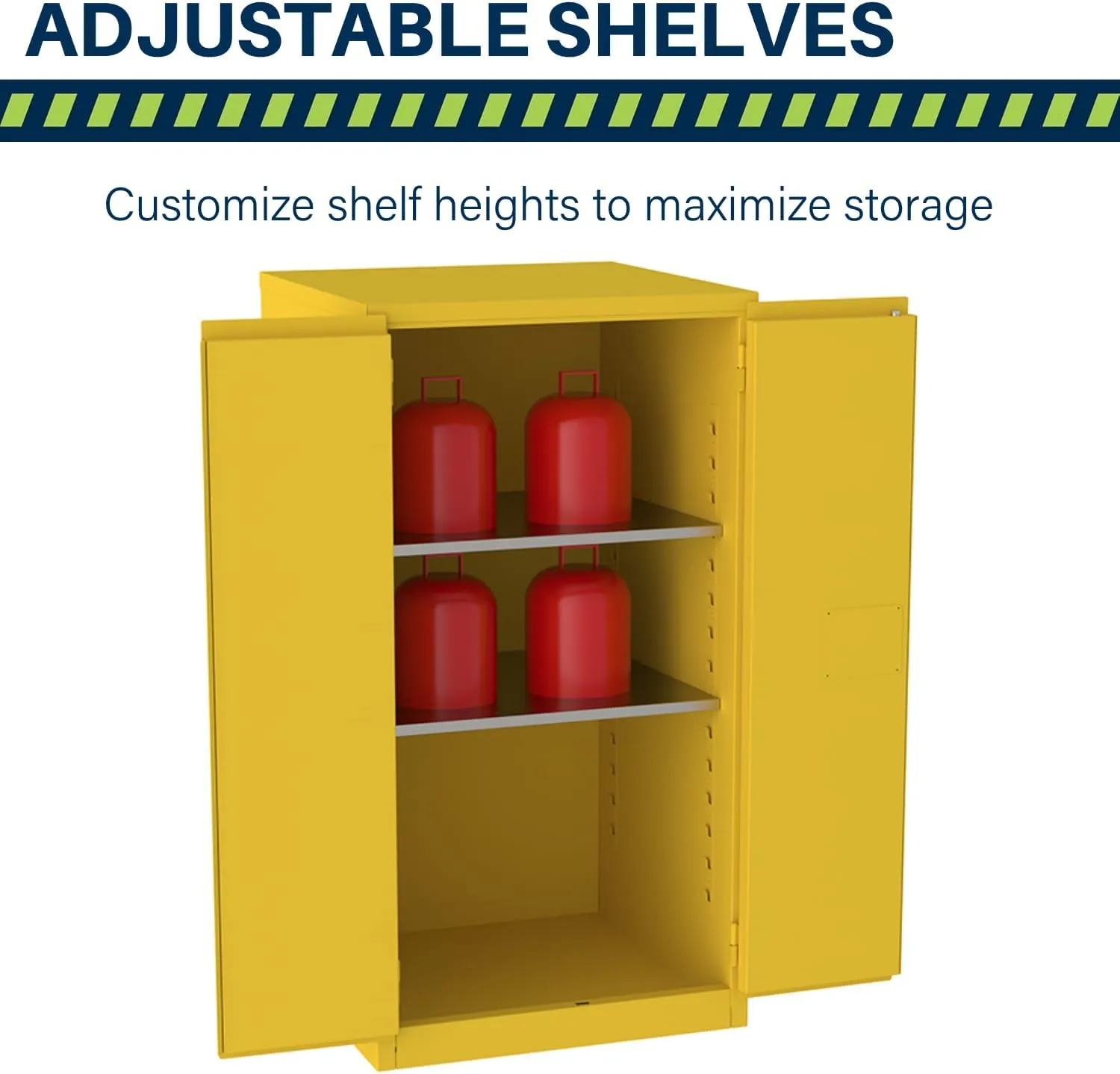 Jamco 60 Gallon Flammable Safety Cabinet, Steel Flammable Storage Cabinet with Lockable Manual Closing Doors, Non Forkliftable, 34" x 34" x 65", Yellow