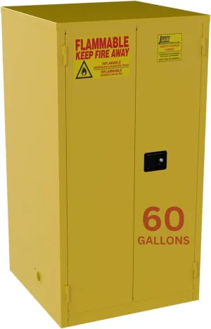 Jamco 60 Gallon Flammable Safety Cabinet, Steel Flammable Storage Cabinet with Lockable Manual Closing Doors, Non Forkliftable, 34" x 34" x 65", Yellow