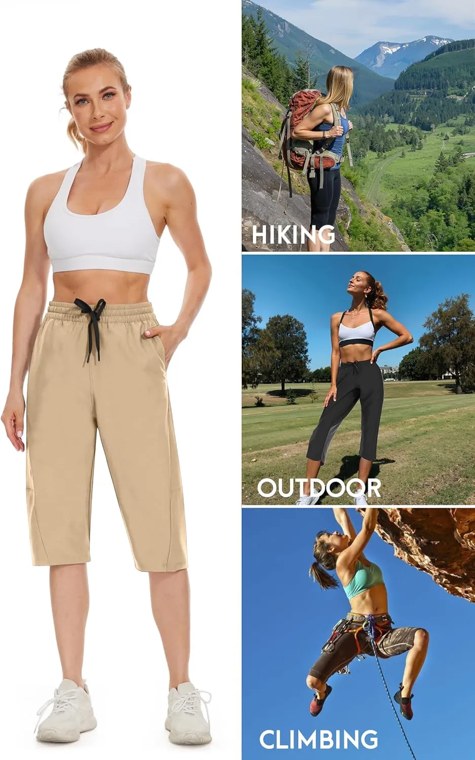 JENEARY Women‘s 15" Long Shorts Below The Knee Hiking Capris UPF50  Quick Dry Bermuda Shorts