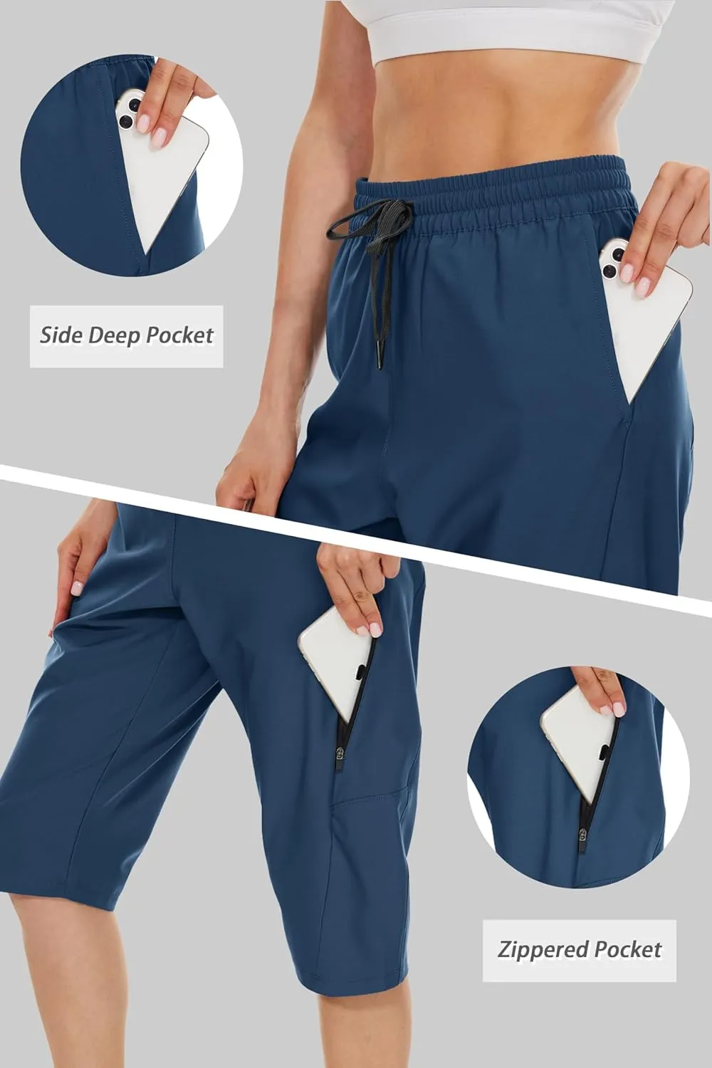 JENEARY Women‘s 15" Long Shorts Below The Knee Hiking Capris UPF50  Quick Dry Bermuda Shorts