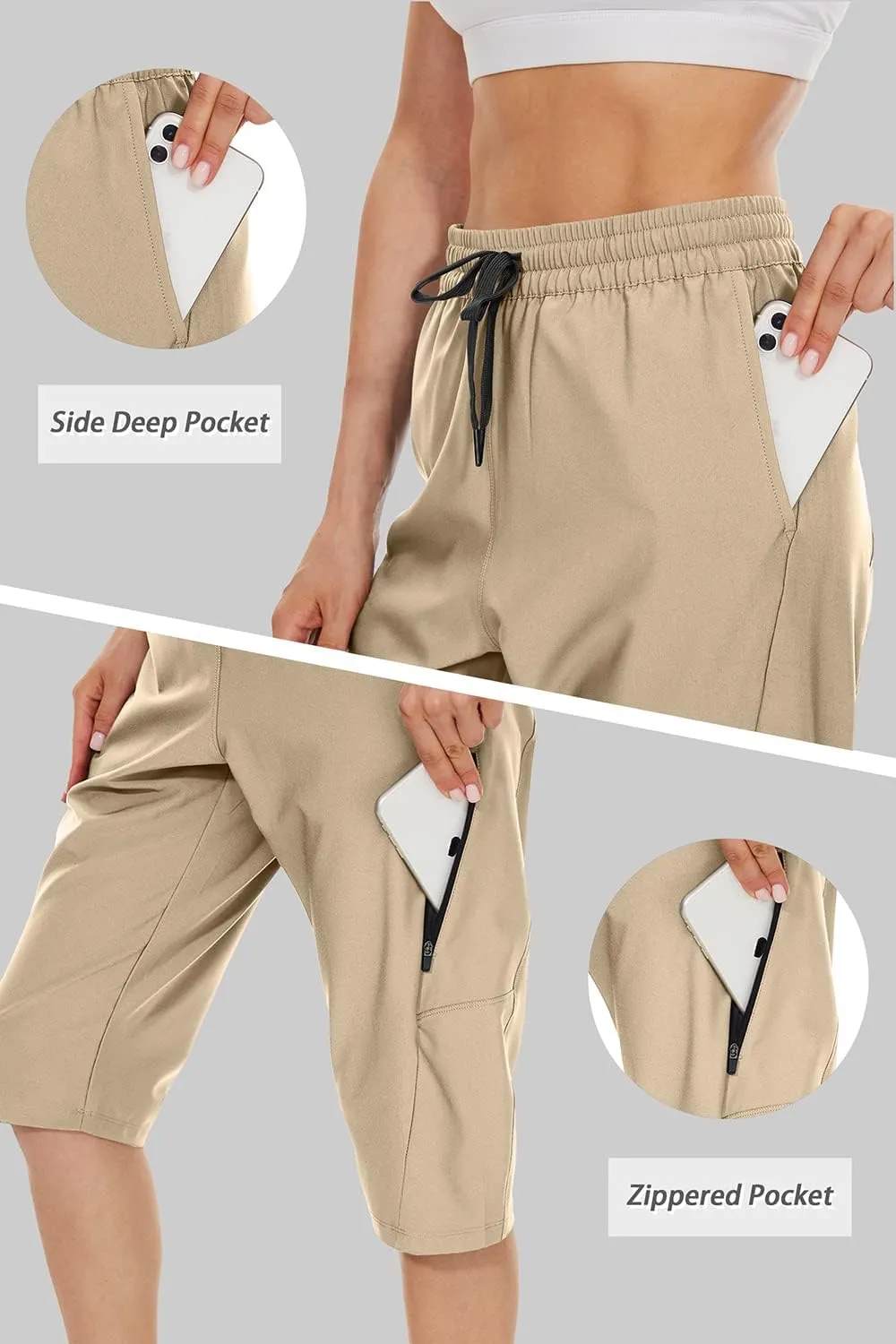 JENEARY Women‘s 15" Long Shorts Below The Knee Hiking Capris UPF50  Quick Dry Bermuda Shorts