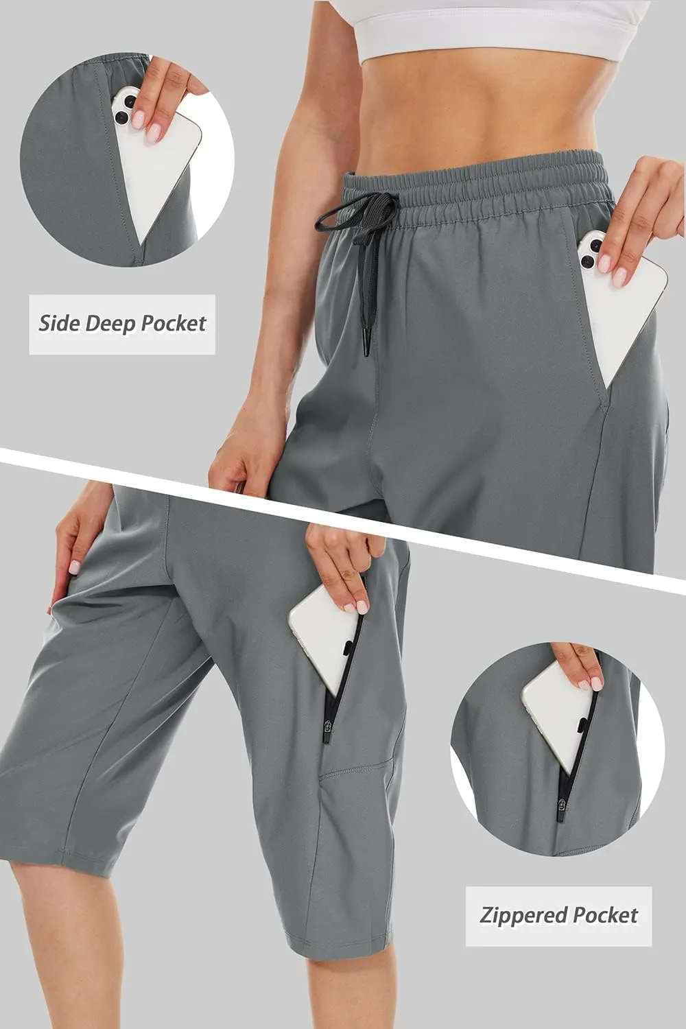 JENEARY Women‘s 15" Long Shorts Below The Knee Hiking Capris UPF50  Quick Dry Bermuda Shorts