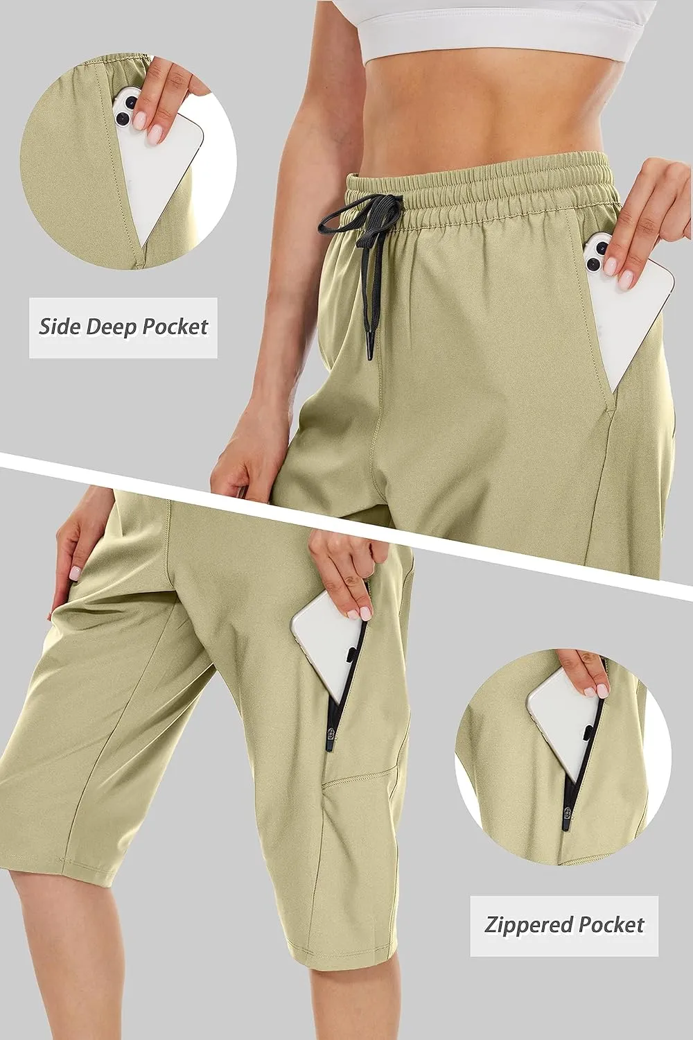 JENEARY Women‘s 15" Long Shorts Below The Knee Hiking Capris UPF50  Quick Dry Bermuda Shorts