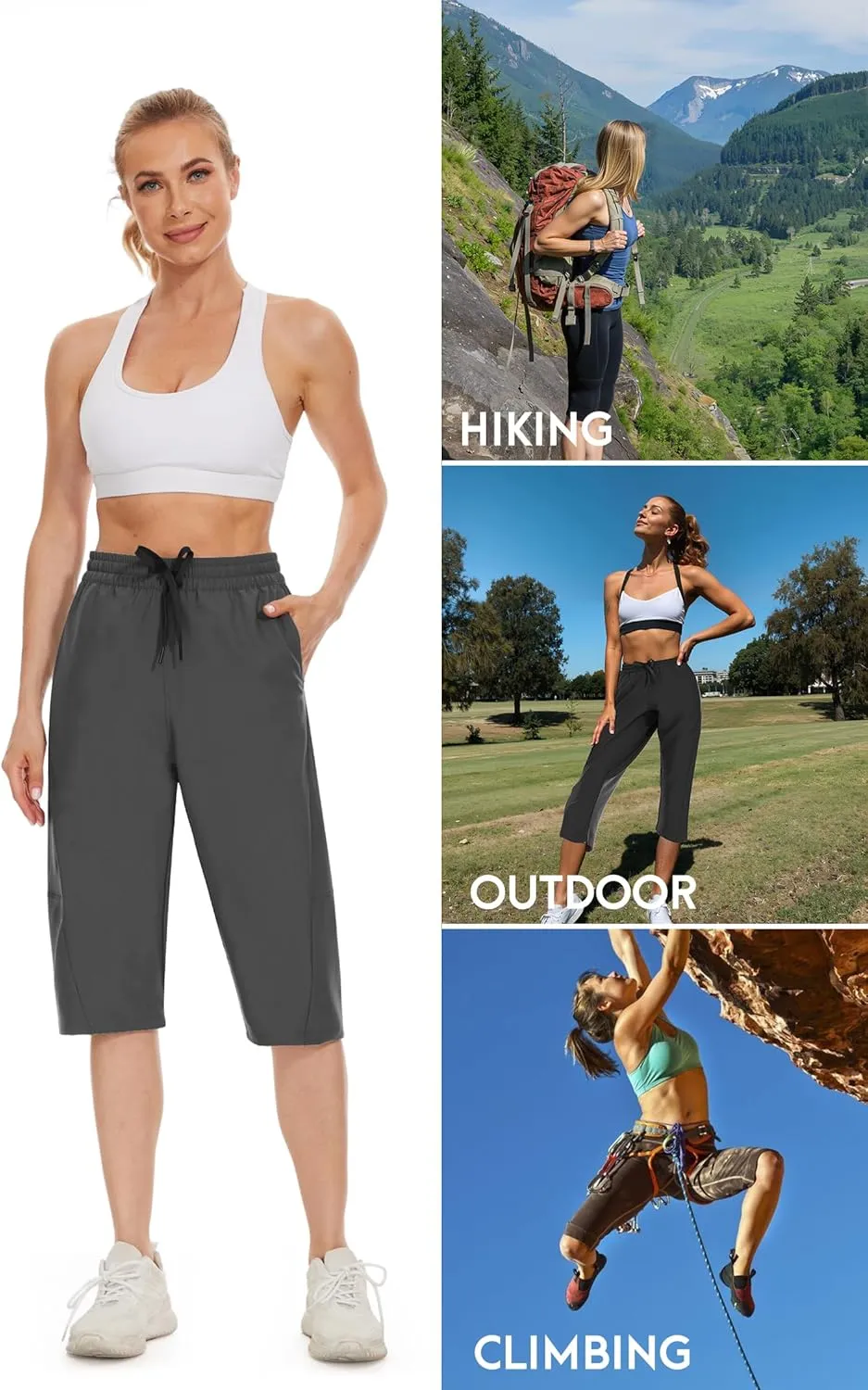 JENEARY Women‘s 15" Long Shorts Below The Knee Hiking Capris UPF50  Quick Dry Bermuda Shorts