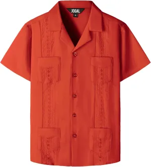JOGAL Boys Guayabera Shirts Cuban Short Sleeve Casual Button Down Beach Shirt
