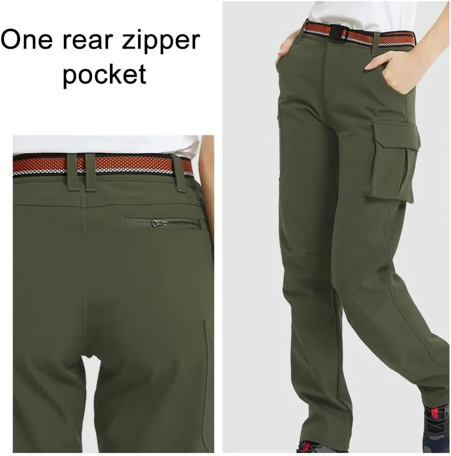 JOMLUN Women's Outdoor Hiking Pants Fleece Slim Soft Shell Snow Ski Pants Waterproof Windproof Winter