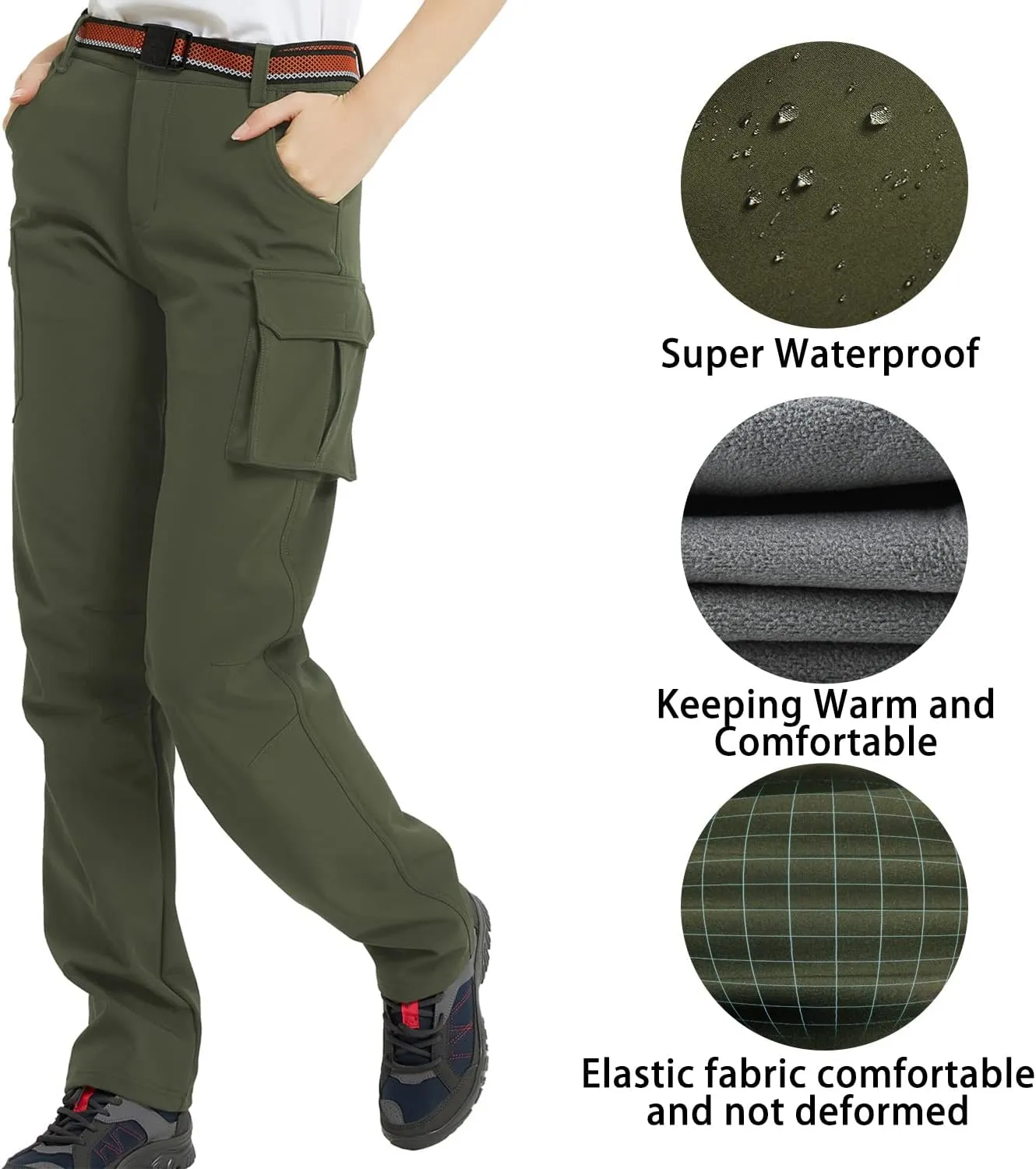JOMLUN Women's Outdoor Hiking Pants Fleece Slim Soft Shell Snow Ski Pants Waterproof Windproof Winter