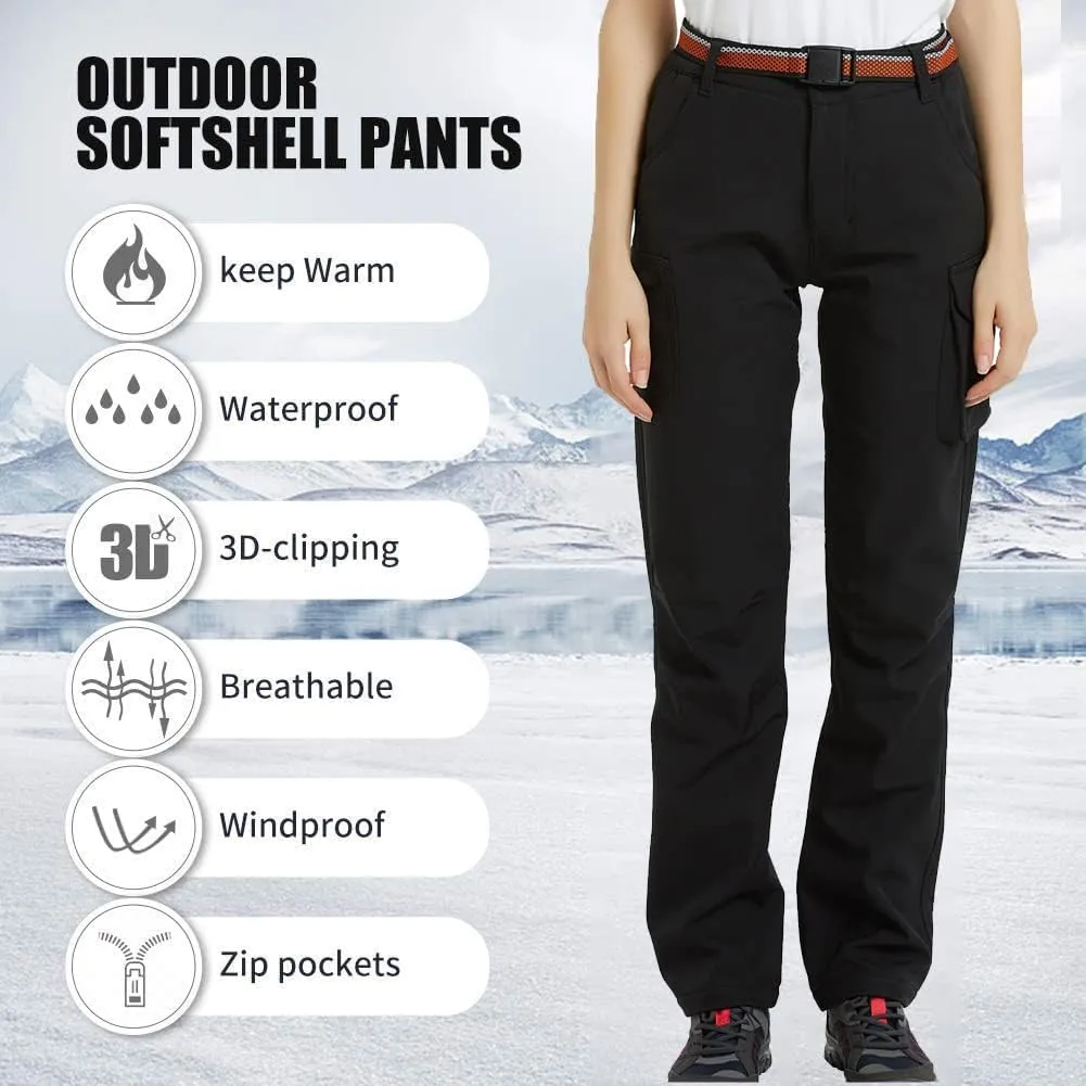 JOMLUN Women's Outdoor Hiking Pants Fleece Slim Soft Shell Snow Ski Pants Waterproof Windproof Winter