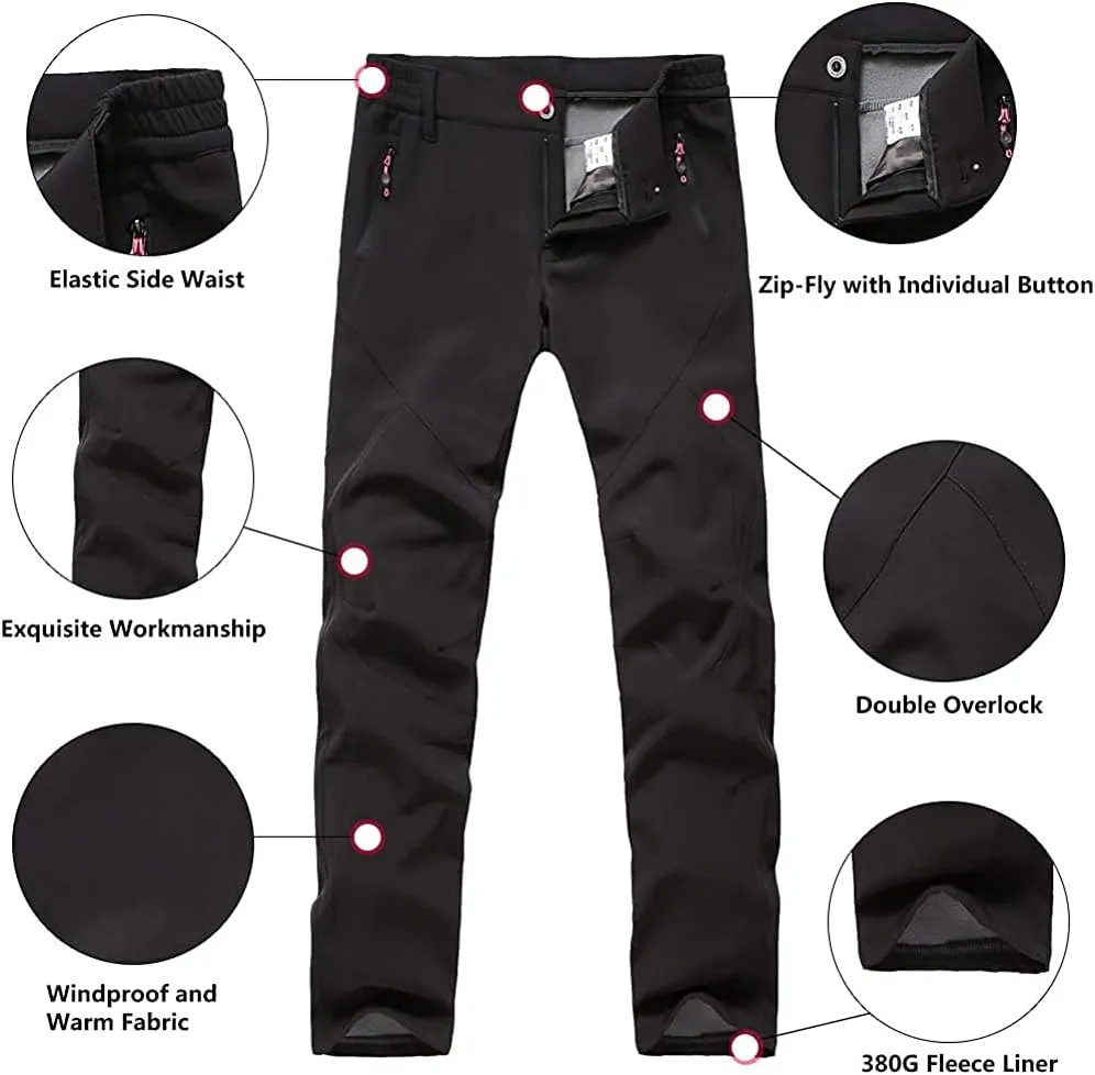 JOMLUN Women's Outdoor Hiking Pants Fleece Slim Soft Shell Snow Ski Pants Waterproof Windproof Winter