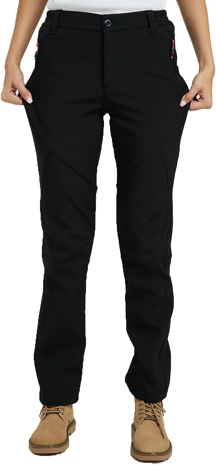 JOMLUN Women's Outdoor Hiking Pants Fleece Slim Soft Shell Snow Ski Pants Waterproof Windproof Winter