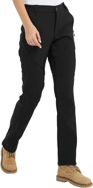 JOMLUN Women's Outdoor Hiking Pants Fleece Slim Soft Shell Snow Ski Pants Waterproof Windproof Winter