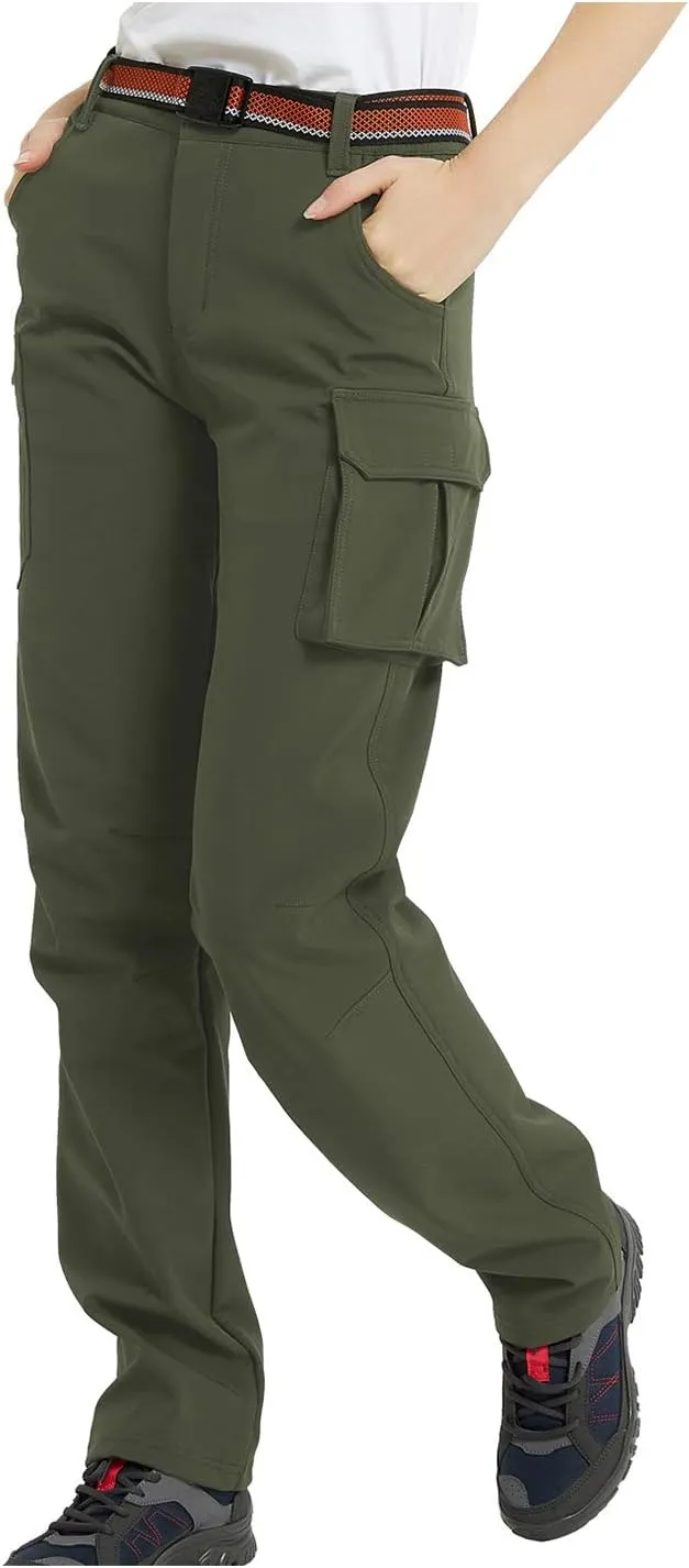 JOMLUN Women's Outdoor Hiking Pants Fleece Slim Soft Shell Snow Ski Pants Waterproof Windproof Winter