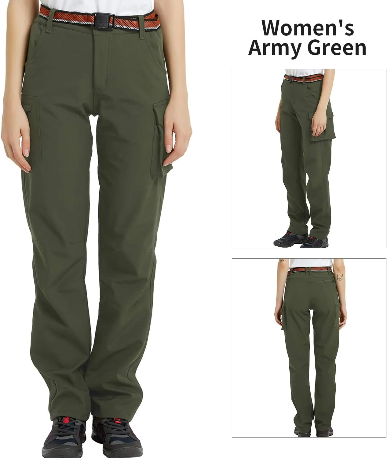 JOMLUN Women's Outdoor Hiking Pants Fleece Slim Soft Shell Snow Ski Pants Waterproof Windproof Winter