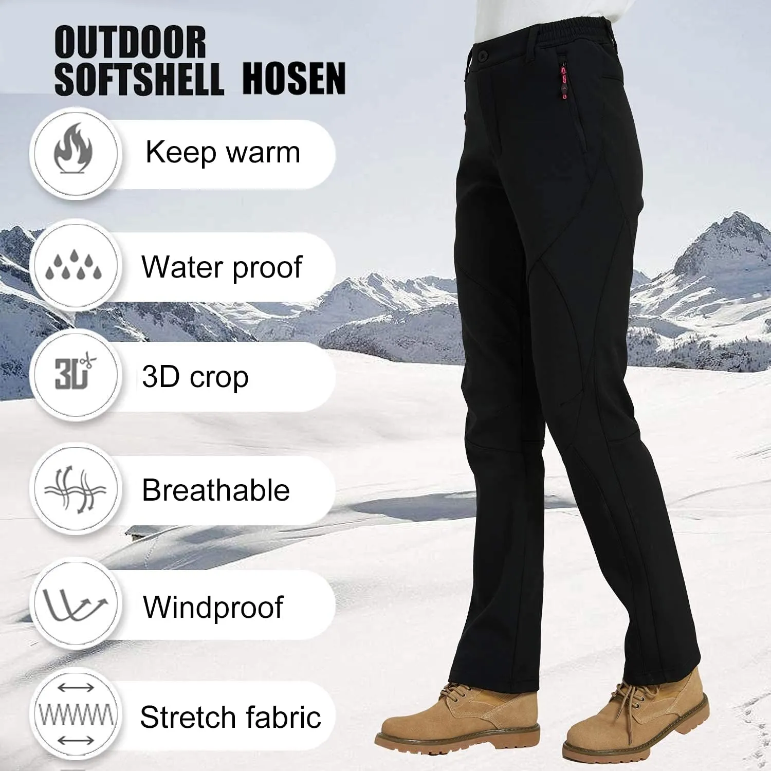 JOMLUN Women's Softshell Pants Fleece Lined Hiking Insulated Outdoor Ski Pants Waterproof Warm Trouser Winter