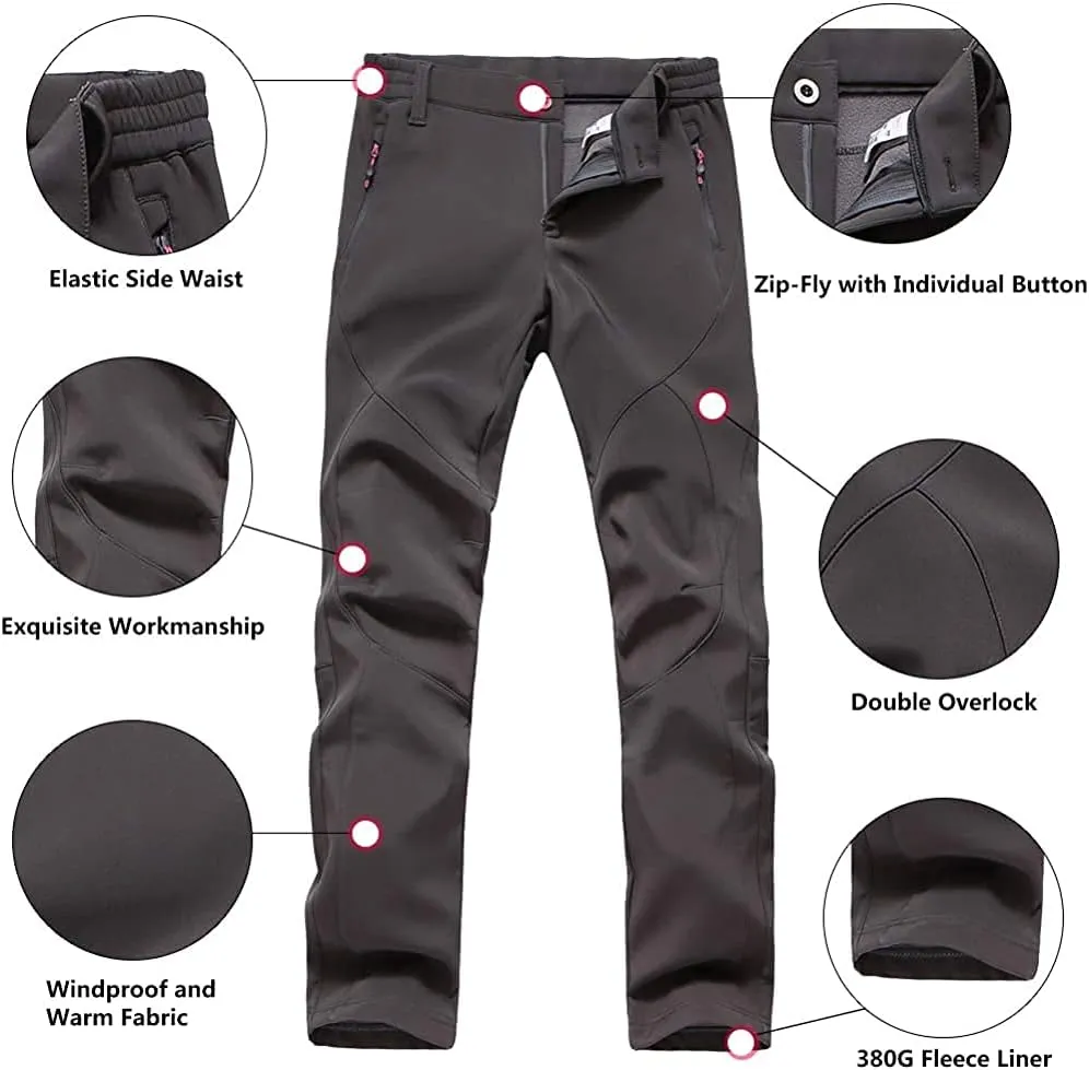 JOMLUN Women's Softshell Pants Fleece Lined Hiking Insulated Outdoor Ski Pants Waterproof Warm Trouser Winter