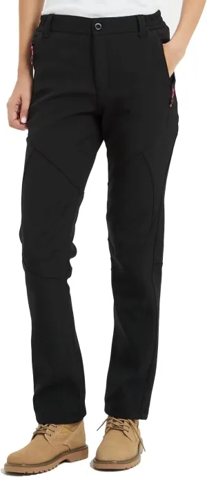 JOMLUN Women's Softshell Pants Fleece Lined Hiking Insulated Outdoor Ski Pants Waterproof Warm Trouser Winter