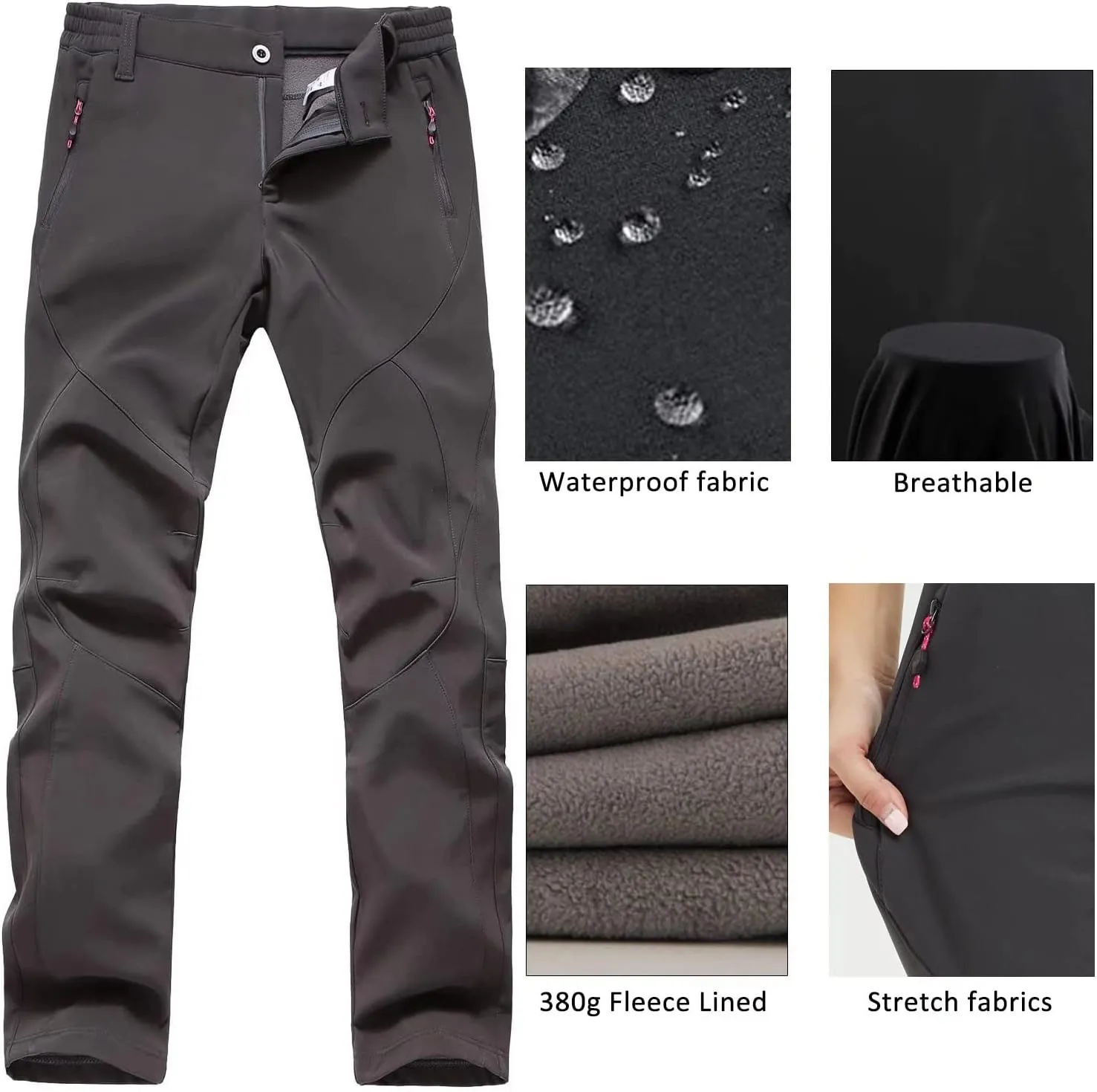 JOMLUN Women's Softshell Pants Fleece Lined Hiking Insulated Outdoor Ski Pants Waterproof Warm Trouser Winter