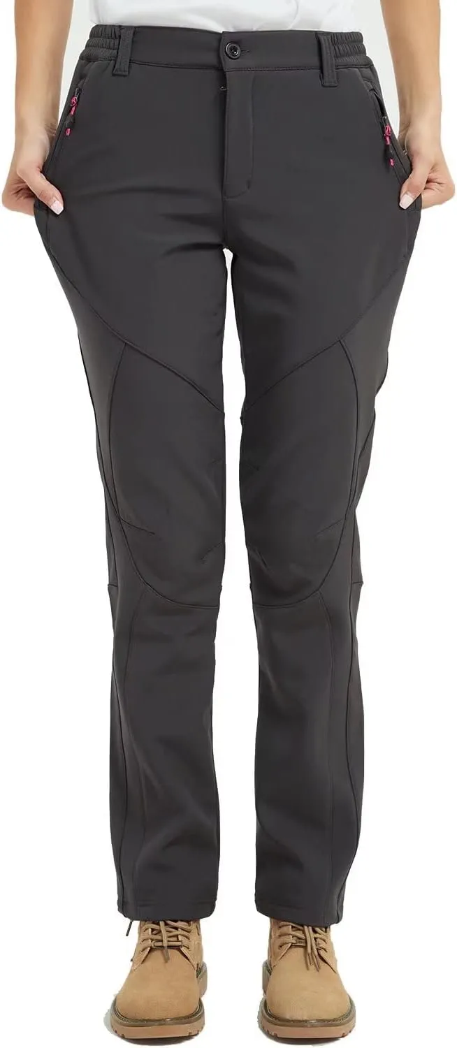 JOMLUN Women's Softshell Pants Fleece Lined Hiking Insulated Outdoor Ski Pants Waterproof Warm Trouser Winter