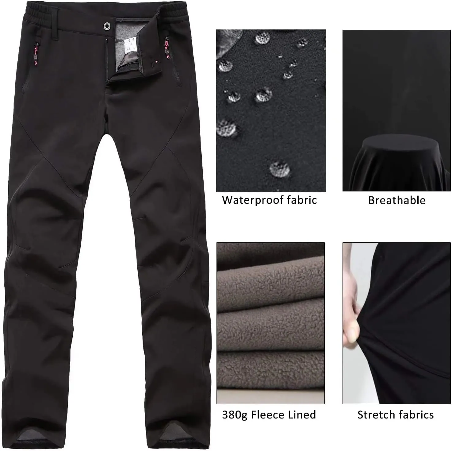 JOMLUN Women's Softshell Pants Fleece Lined Hiking Insulated Outdoor Ski Pants Waterproof Warm Trouser Winter