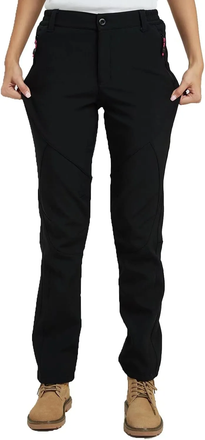 JOMLUN Women's Softshell Pants Fleece Lined Hiking Insulated Outdoor Ski Pants Waterproof Warm Trouser Winter