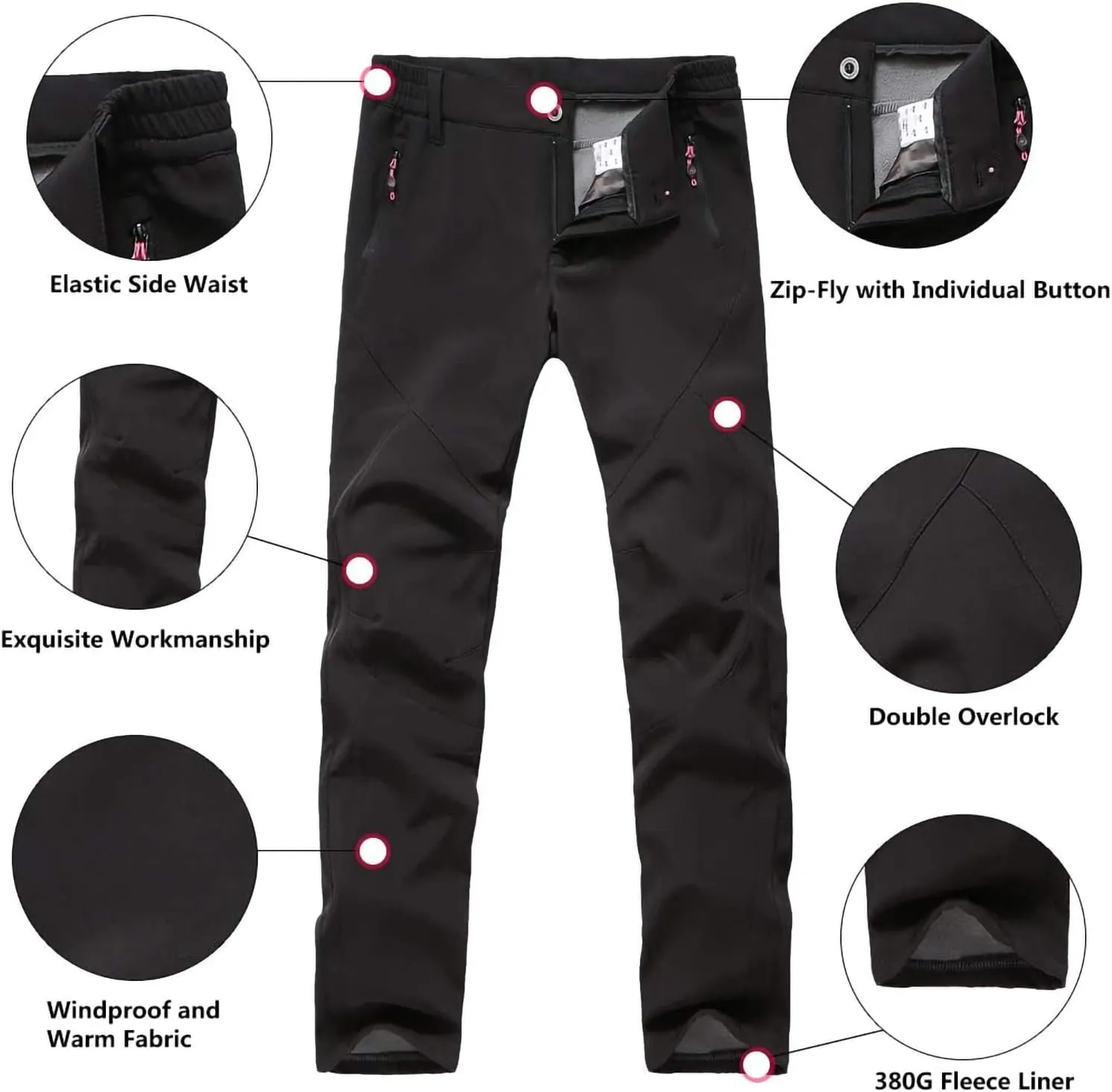 JOMLUN Women's Softshell Pants Fleece Lined Hiking Insulated Outdoor Ski Pants Waterproof Warm Trouser Winter