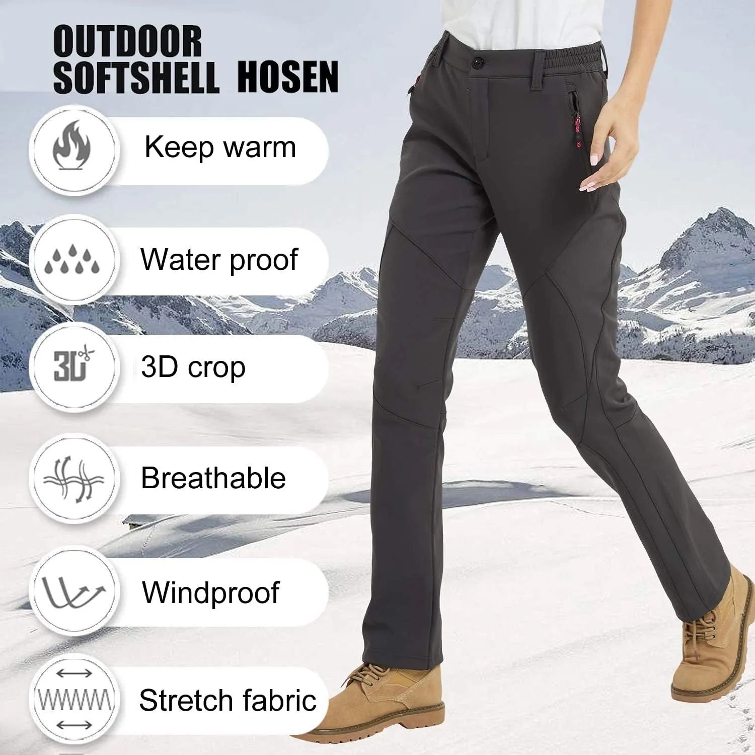 JOMLUN Women's Softshell Pants Fleece Lined Hiking Insulated Outdoor Ski Pants Waterproof Warm Trouser Winter
