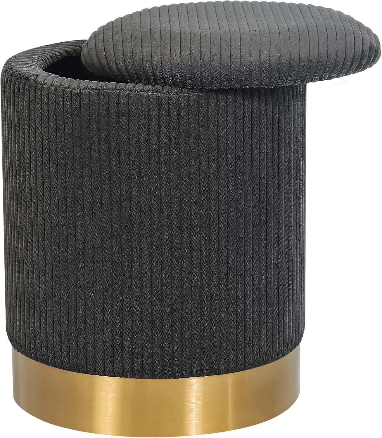 Joveco Round Storage Ottoman with Removable Lid, Boucle Small Upholstered Padded Vanity Foot Rest Stool for Living Room, Bedroom, Dorm, Gray with Metal Ring