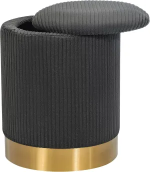 Joveco Round Storage Ottoman with Removable Lid, Boucle Small Upholstered Padded Vanity Foot Rest Stool for Living Room, Bedroom, Dorm, Gray with Metal Ring