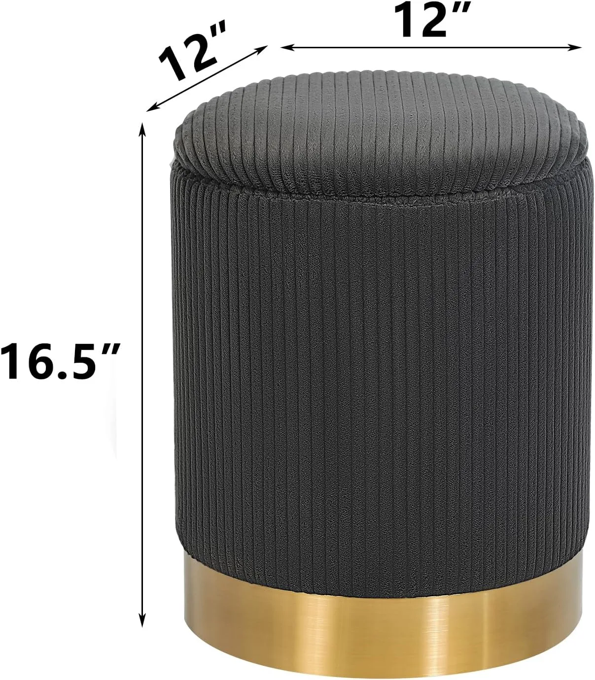 Joveco Round Storage Ottoman with Removable Lid, Boucle Small Upholstered Padded Vanity Foot Rest Stool for Living Room, Bedroom, Dorm, Gray with Metal Ring