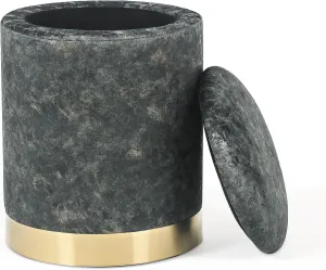 Joveco Round Storage Ottoman with Removable Lid, Upholstered Padded Vanity Stool Footrest with Gold Plating Base, Great for Living Room Bedroom Makeup Room (Grey-Black)