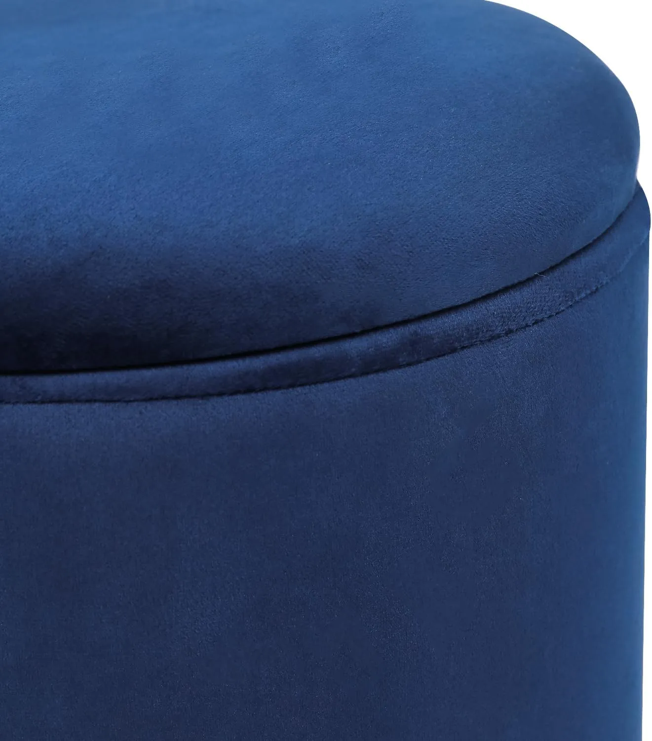 Joveco Round Storage Ottoman with Removable Lid, Velvet Upholstered Padded Vanity Stool Footrest with Gold Plating Base, Footstool for Living Room Bedroom Makeup Room (Blue)
