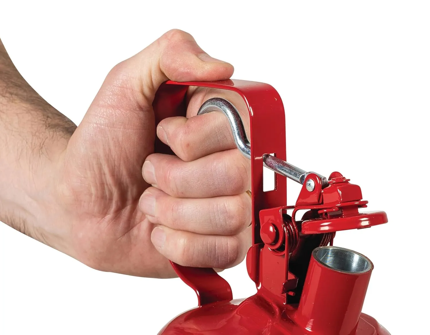 Justrite 1 Gallon Type I Red Safety Gas Can for Gasoline with Flame Arrester, Self-Closing Lid, and Trigger Handle, Made in the USA, Galvanized Steel Flammable Storage Can, 10301