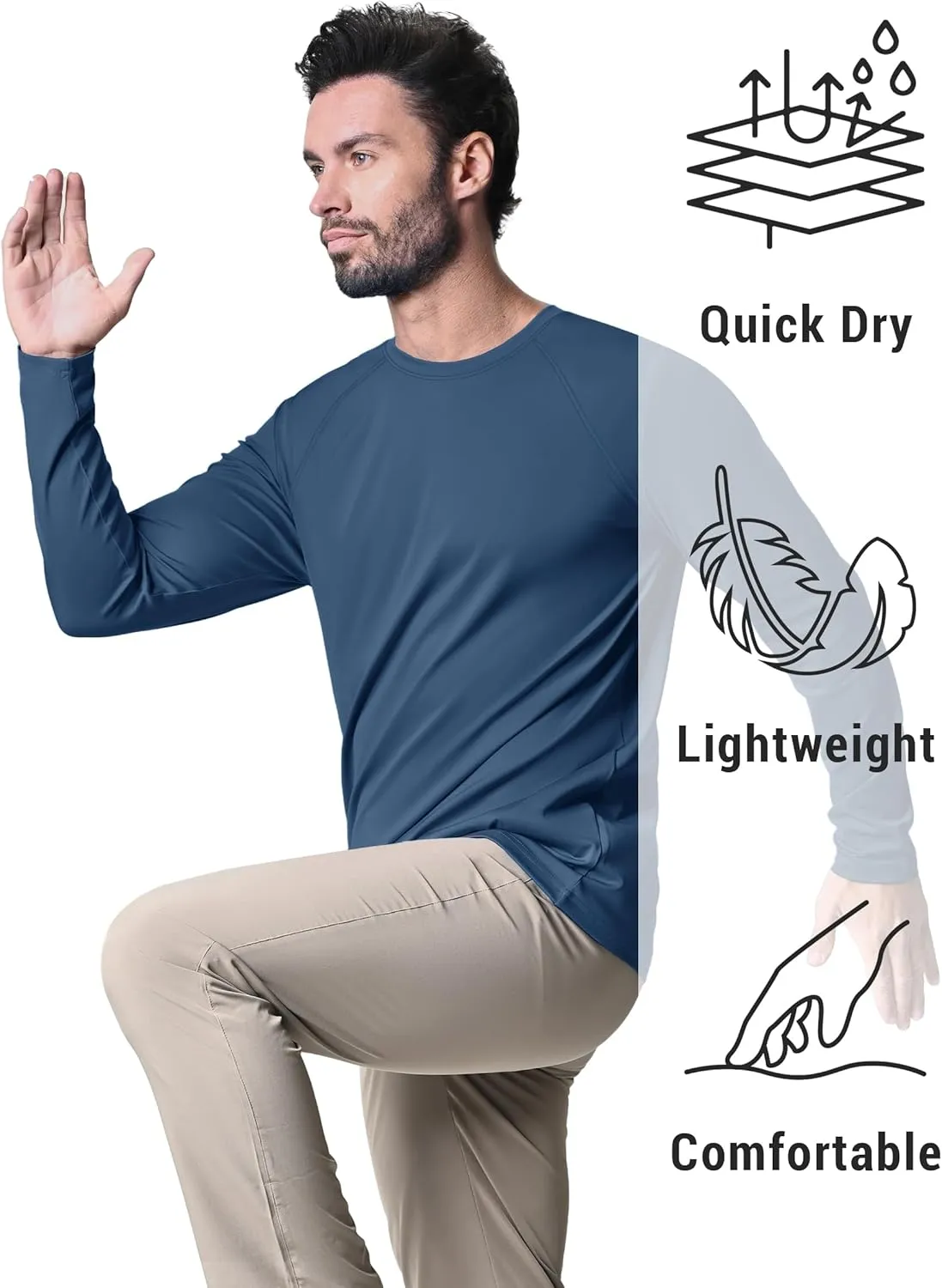 KEFITEVD Men's UV Sun Protection UPF 50  Shirts Long Sleeve Rash Guard Workout Quick Dry Shirt for Hiking Fishing Swimming