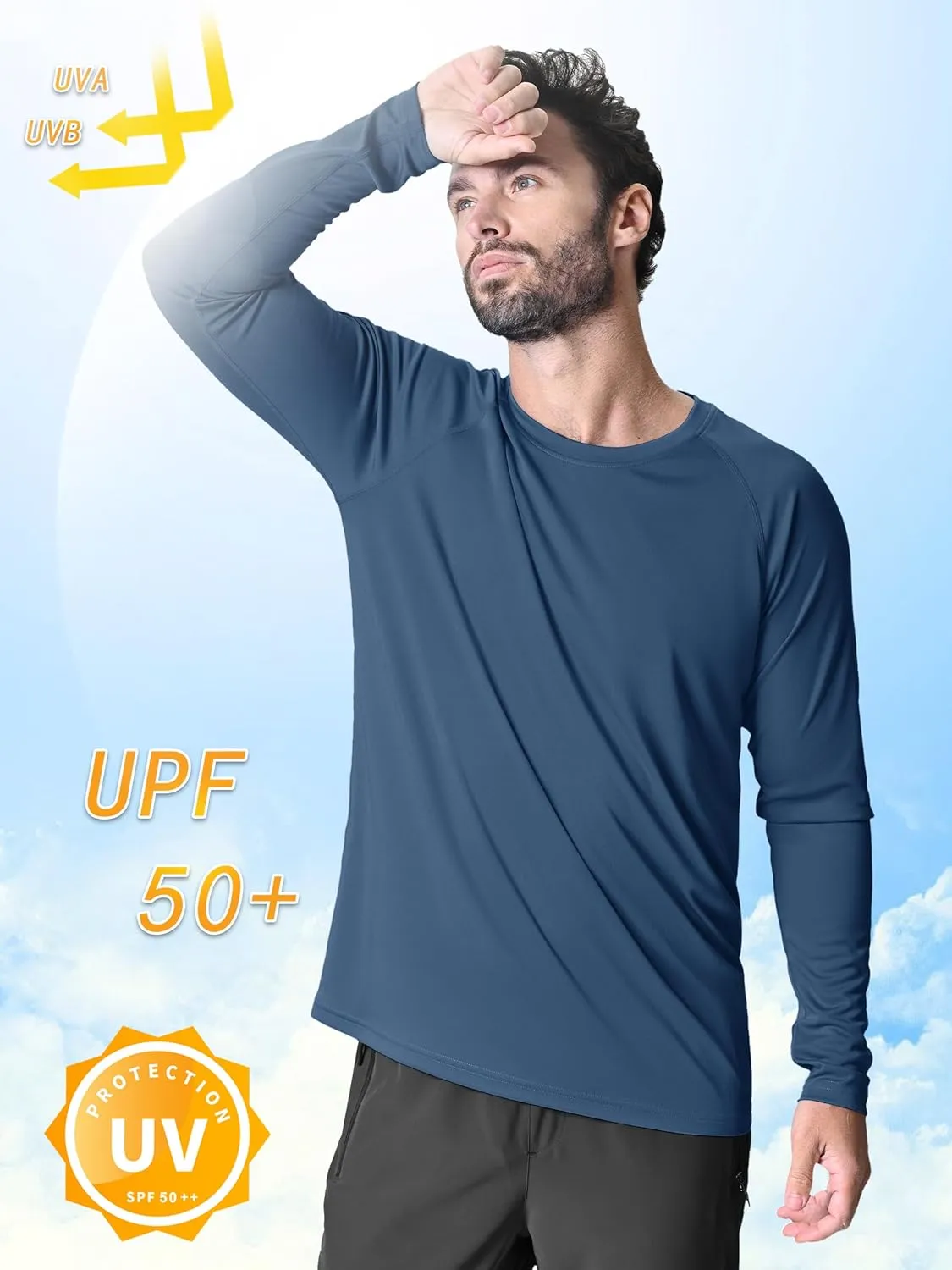 KEFITEVD Men's UV Sun Protection UPF 50  Shirts Long Sleeve Rash Guard Workout Quick Dry Shirt for Hiking Fishing Swimming