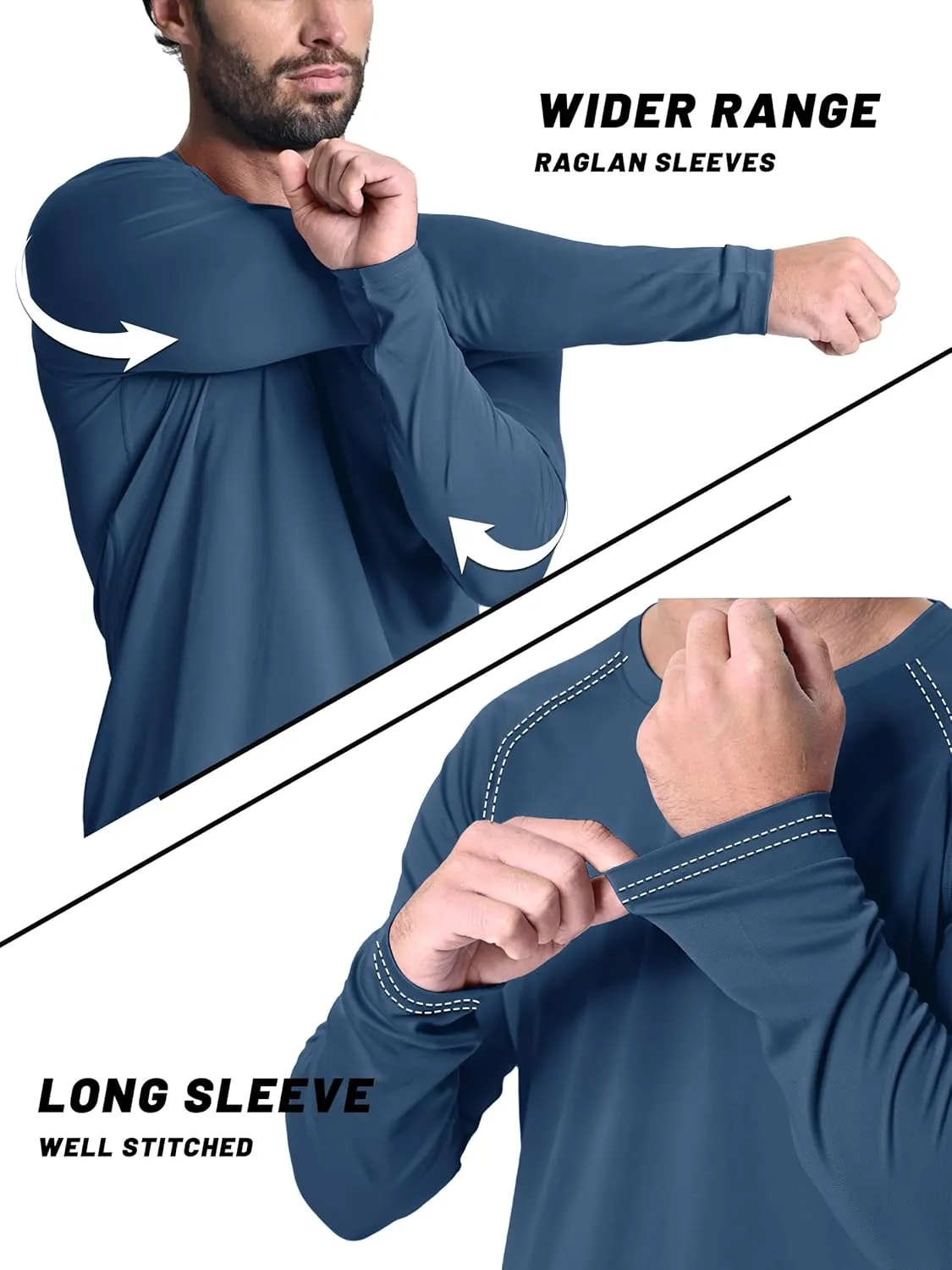 KEFITEVD Men's UV Sun Protection UPF 50  Shirts Long Sleeve Rash Guard Workout Quick Dry Shirt for Hiking Fishing Swimming
