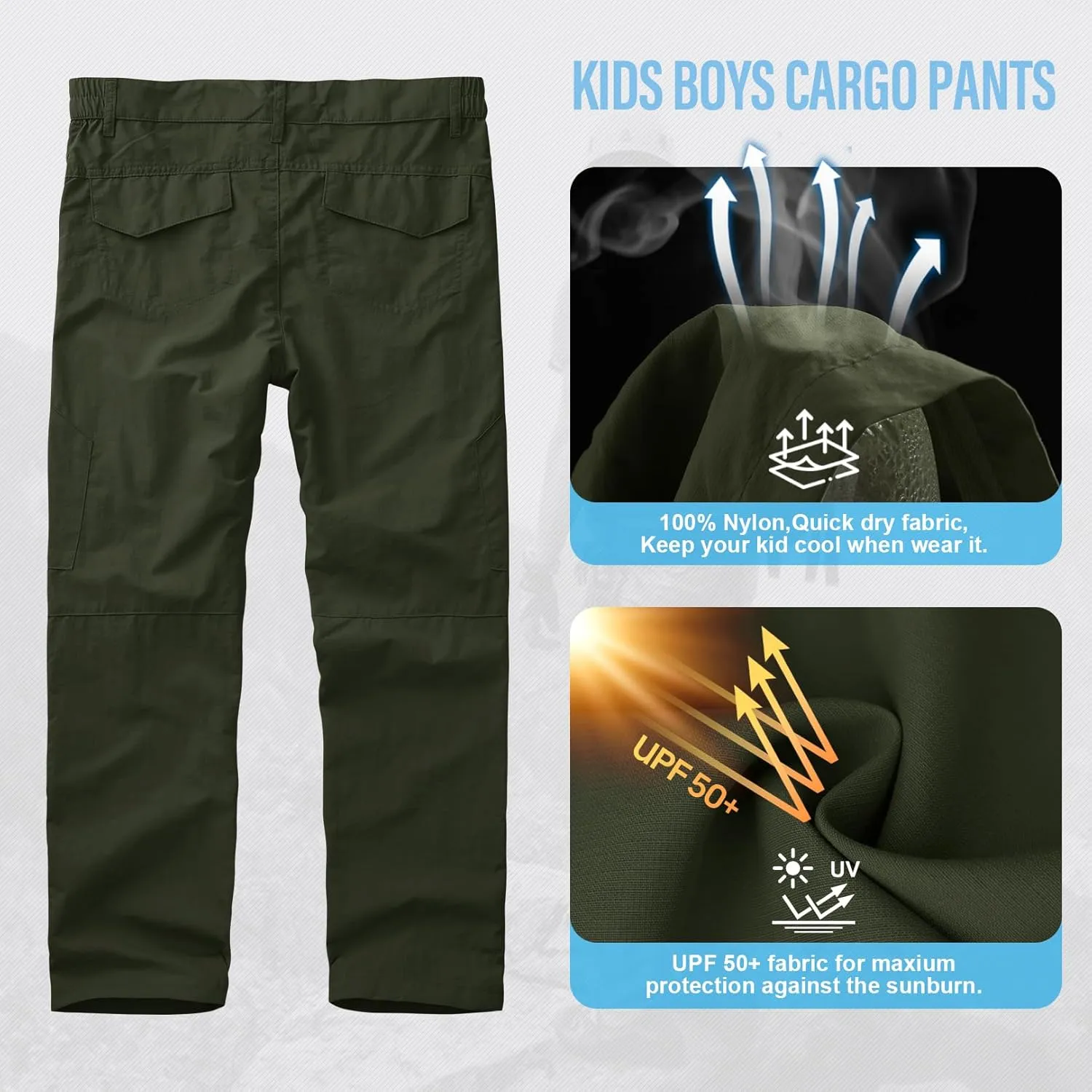 Kids' Cargo Pants, Youth Boys' Hiking Casual Outdoor Quick Dry Boy Scout Pants